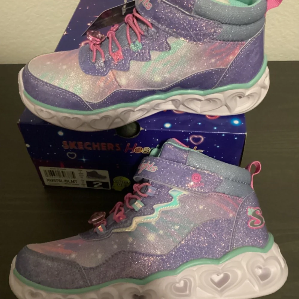 SKECHERS Little Girls Heart Lights Light-Up Adjustable Strap Sneaker Boo…